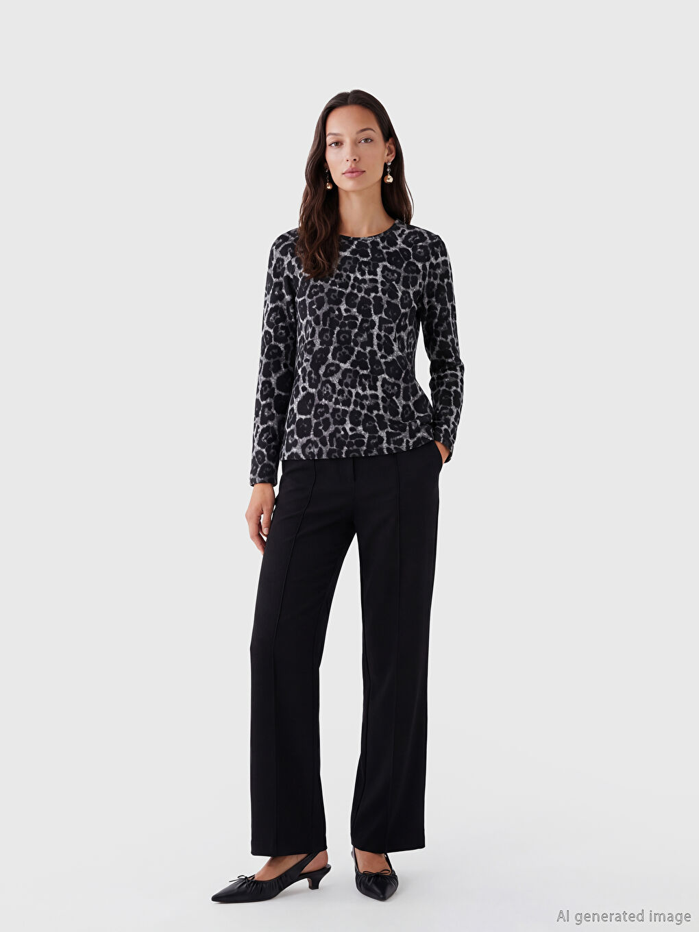 Crew Neck Patterned Blouse-2