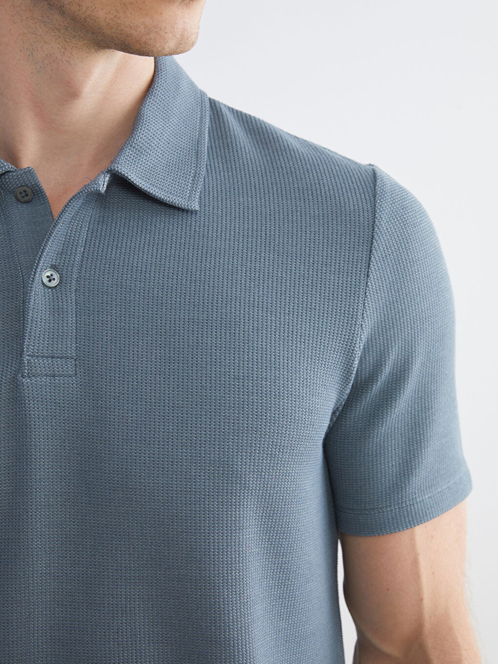 Mavi Polo Yaka Erkek Tişört-5