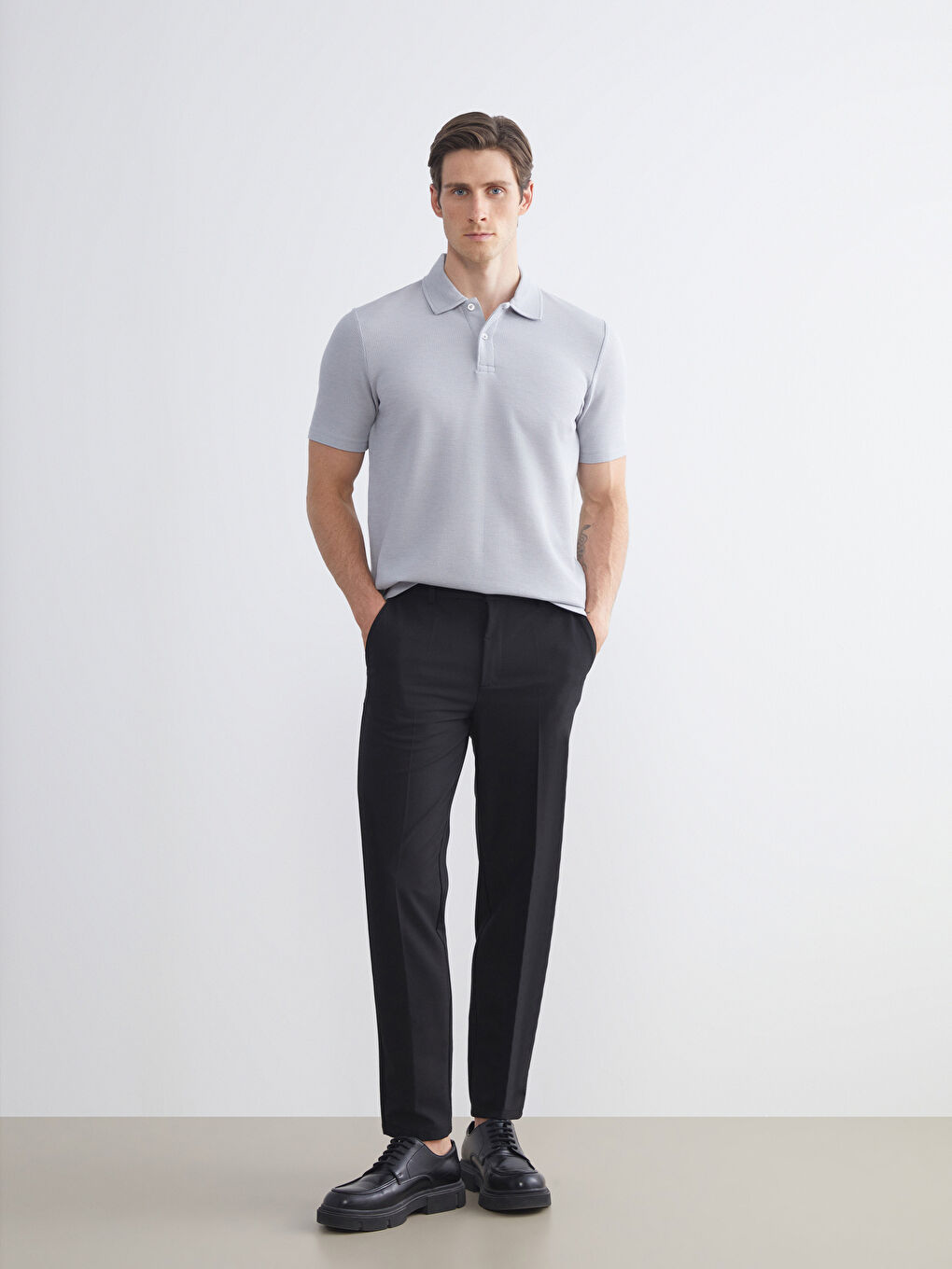 Gri Polo Yaka Erkek Tişört-1