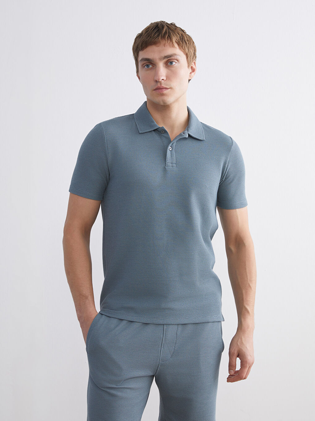 Mavi Polo Yaka Erkek Tişört-1