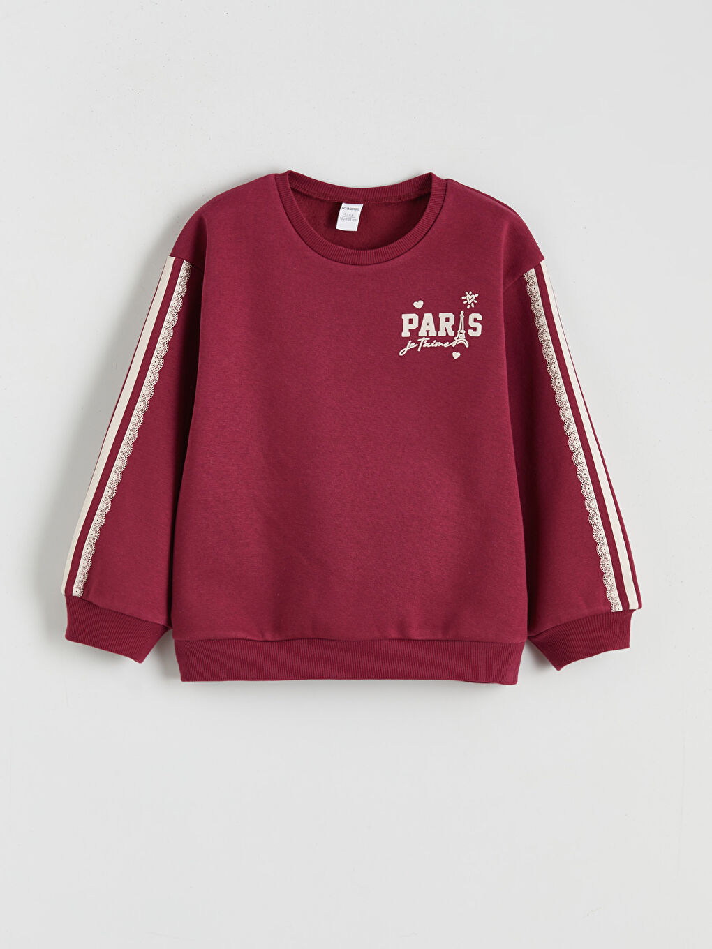 Bordo Bisiklet Yaka Baskılı Uzun Kollu Kız Çocuk Sweatshirt