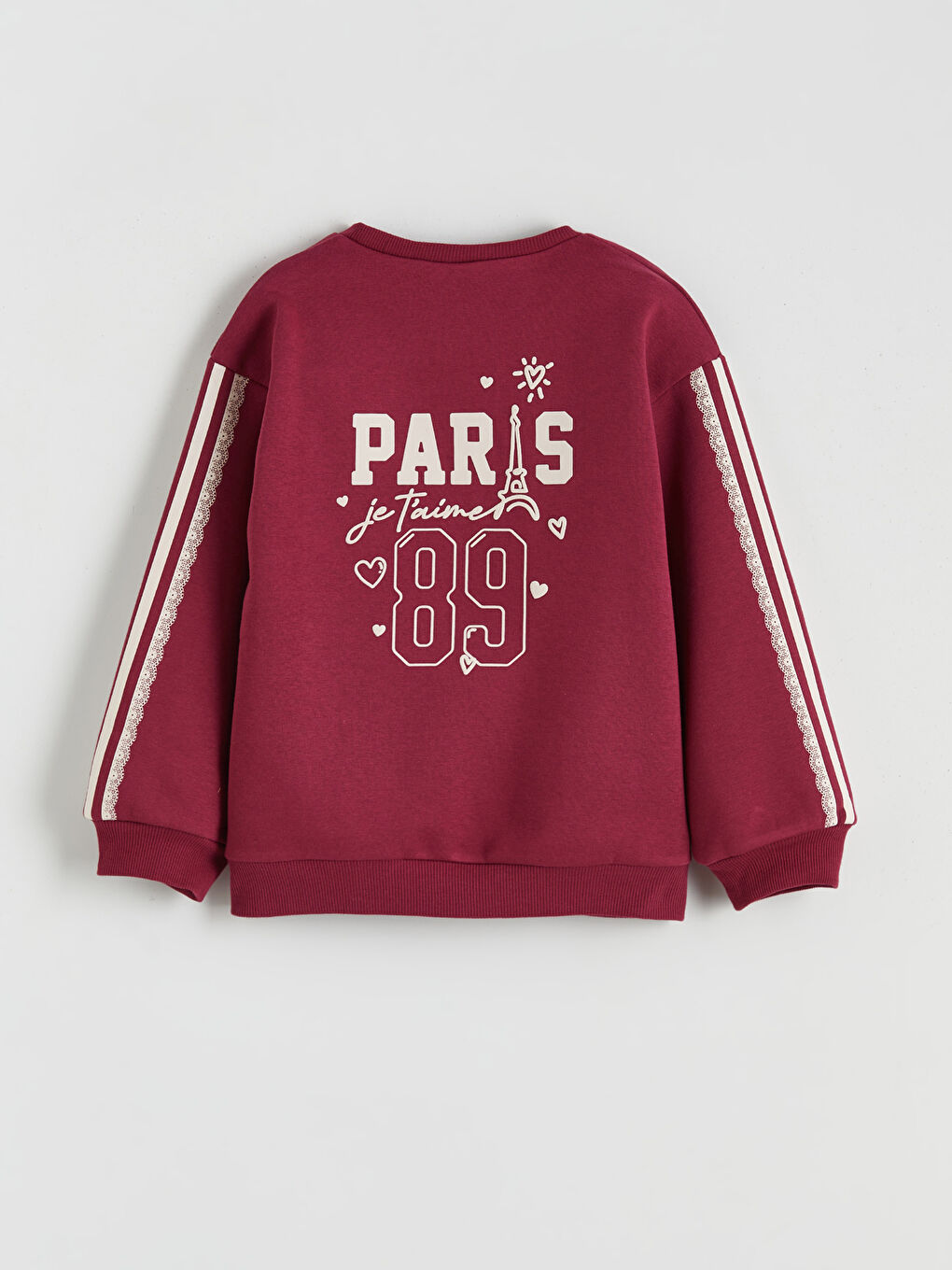 Bordo Bisiklet Yaka Baskılı Uzun Kollu Kız Çocuk Sweatshirt-1