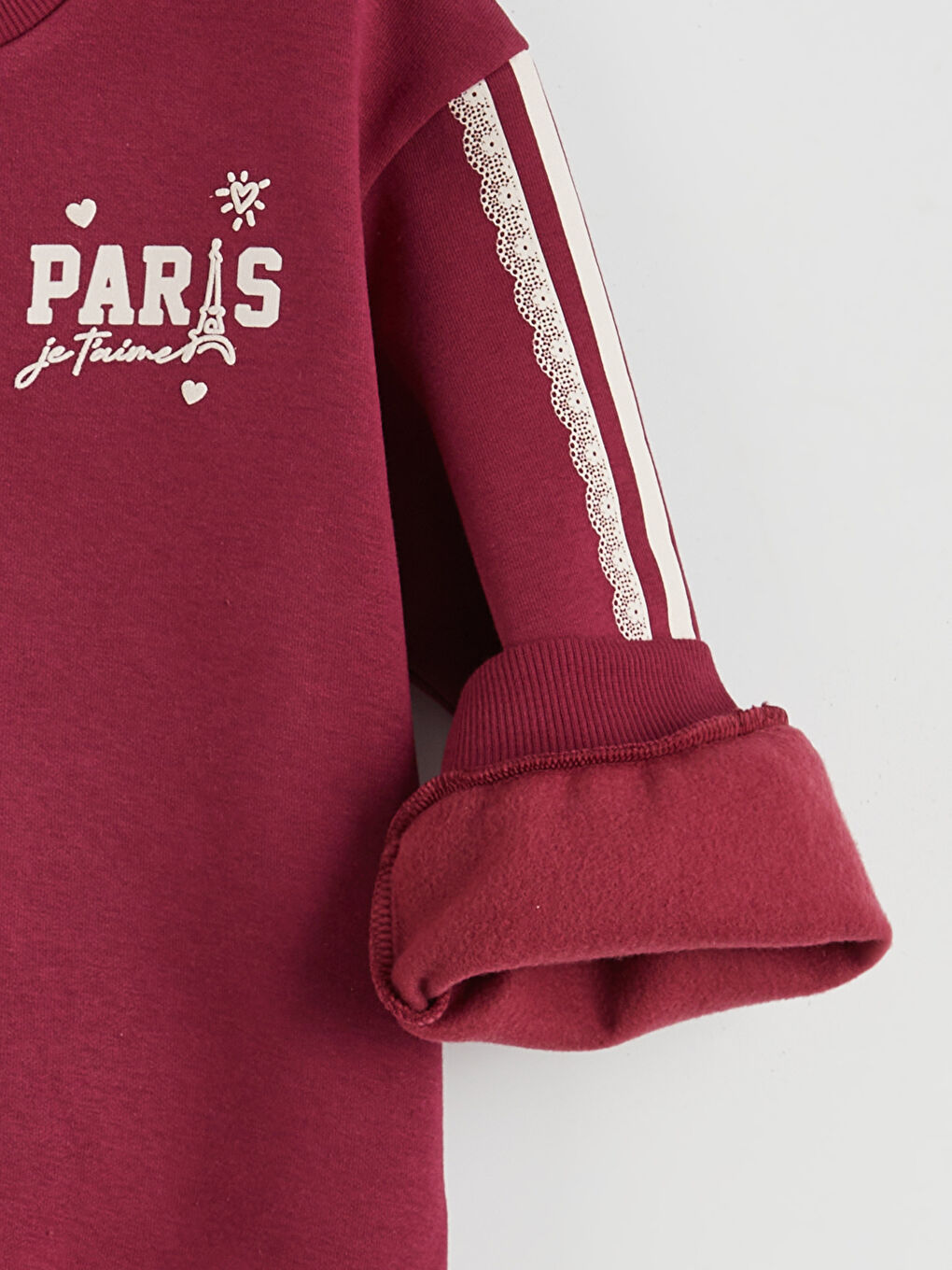 Bordo Bisiklet Yaka Baskılı Uzun Kollu Kız Çocuk Sweatshirt-2