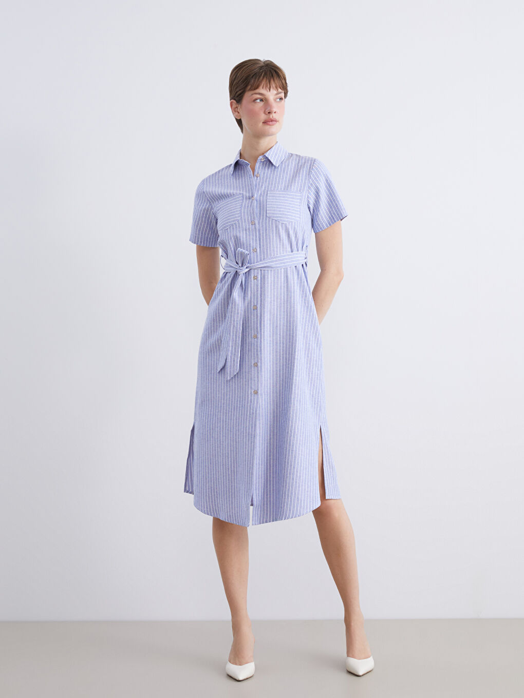LCW Comfort Woman BLUE Shirt Dress -W5K448Z8-LEN
