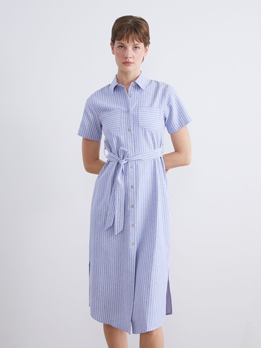 LCW Comfort Woman BLUE Shirt Dress -W5K448Z8-LEN