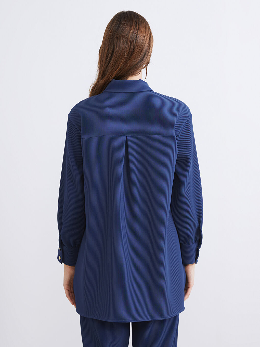 Lacivert Dokulu Oversize Kadın Gömlek Tunik-5