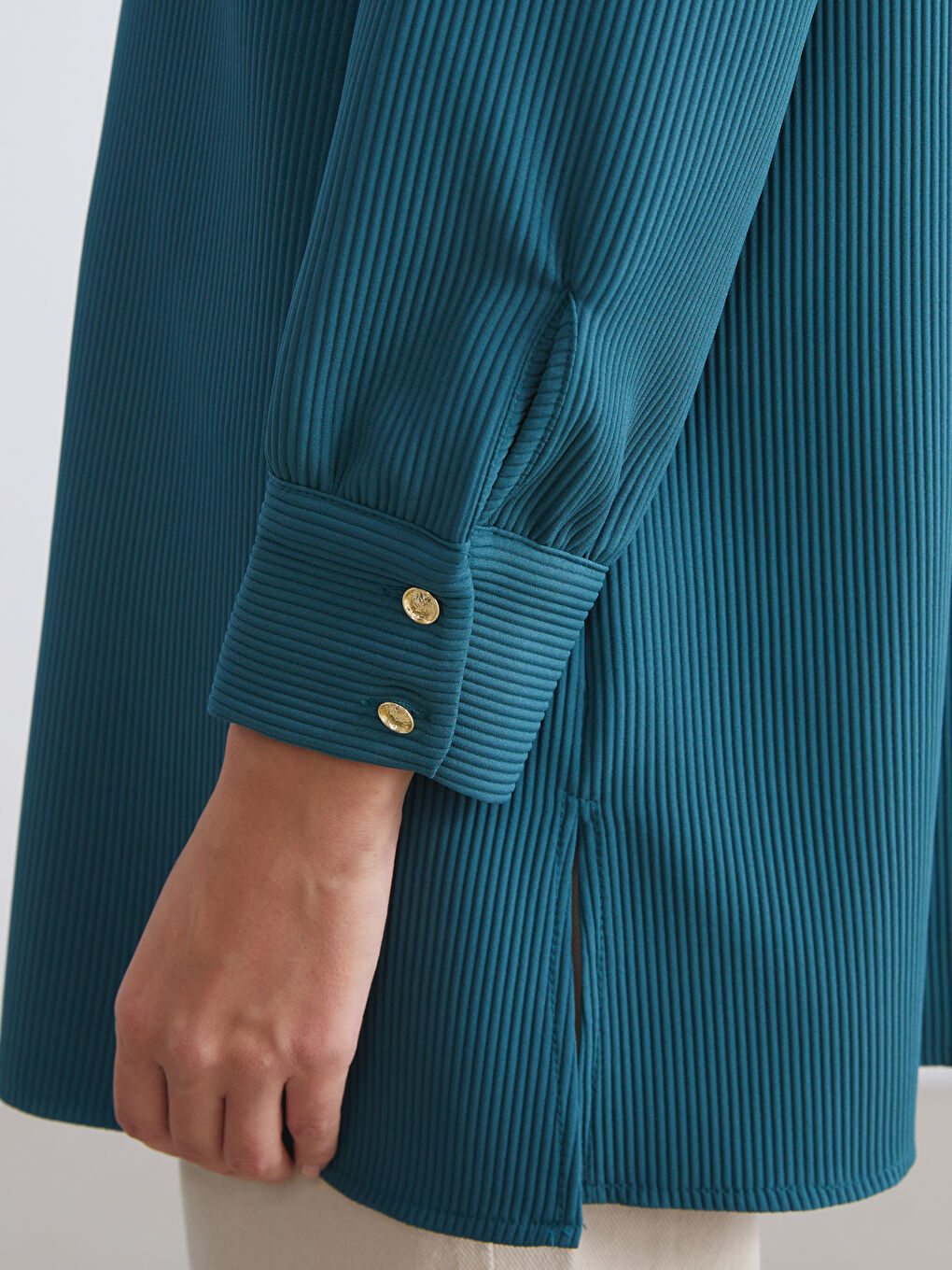 Petrol Dokulu Oversize Kadın Gömlek Tunik-3