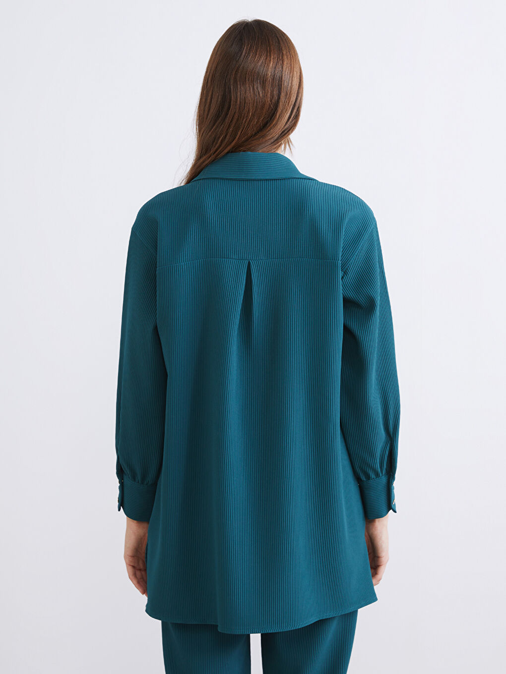 Petrol Dokulu Oversize Kadın Gömlek Tunik-5