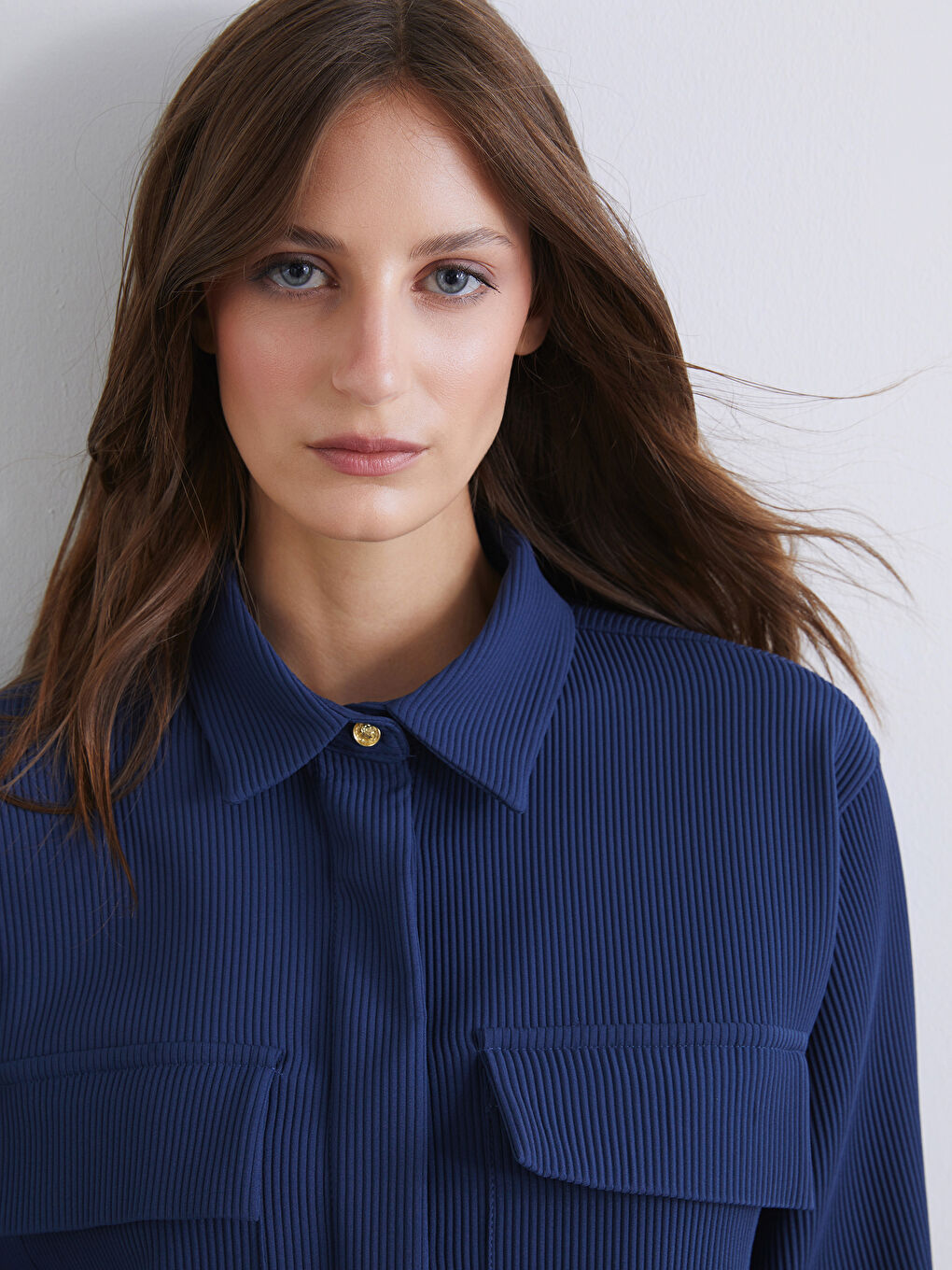 Lacivert Dokulu Oversize Kadın Gömlek Tunik-2