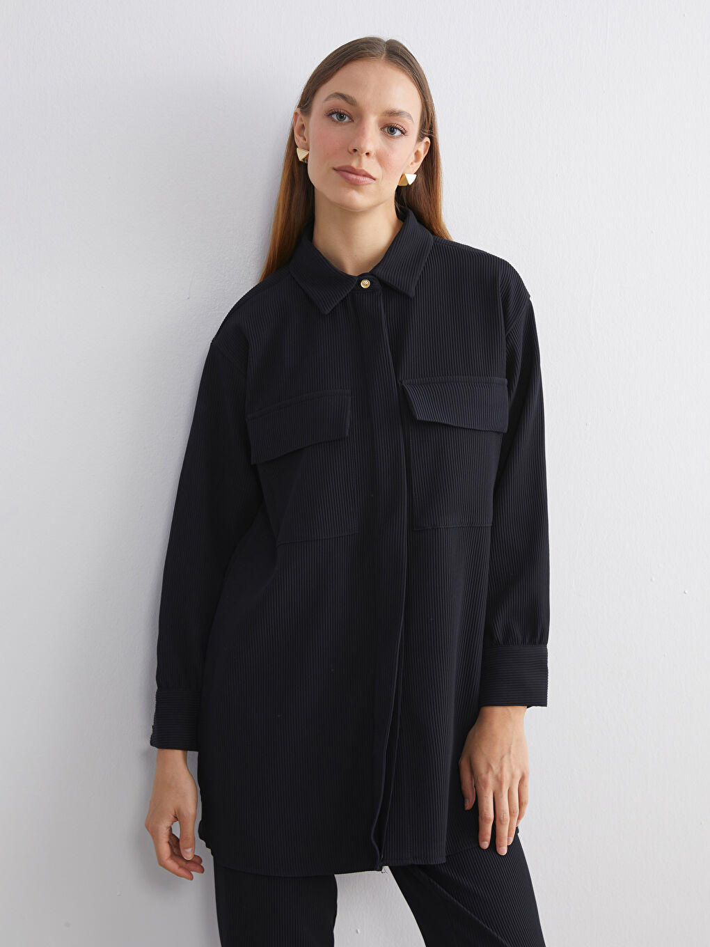 Textured Oversize Women's Shirt Tunic