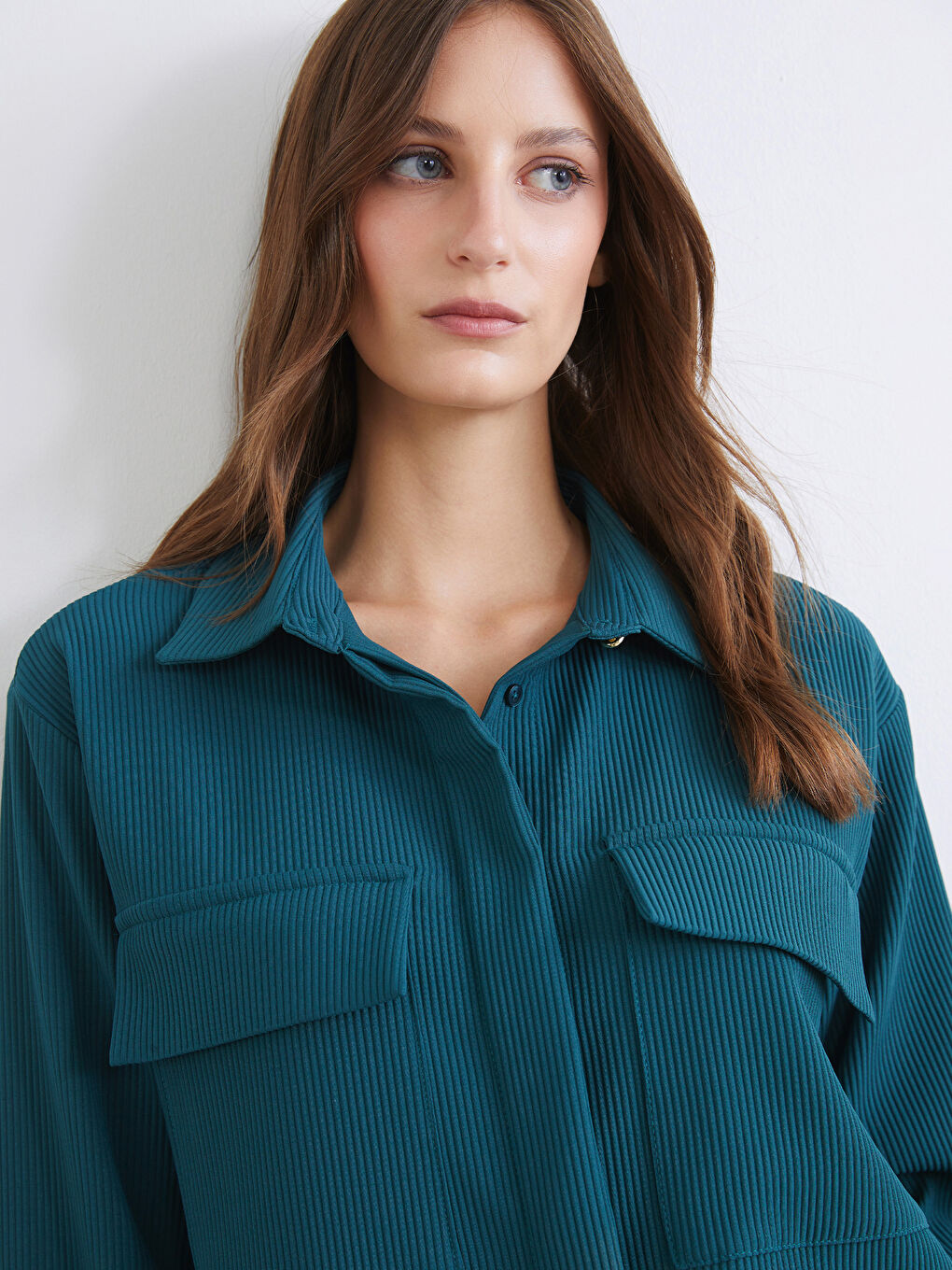 Petrol Dokulu Oversize Kadın Gömlek Tunik-2