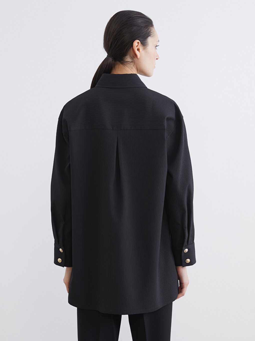 Siyah Dokulu Oversize Kadın Gömlek Tunik-3