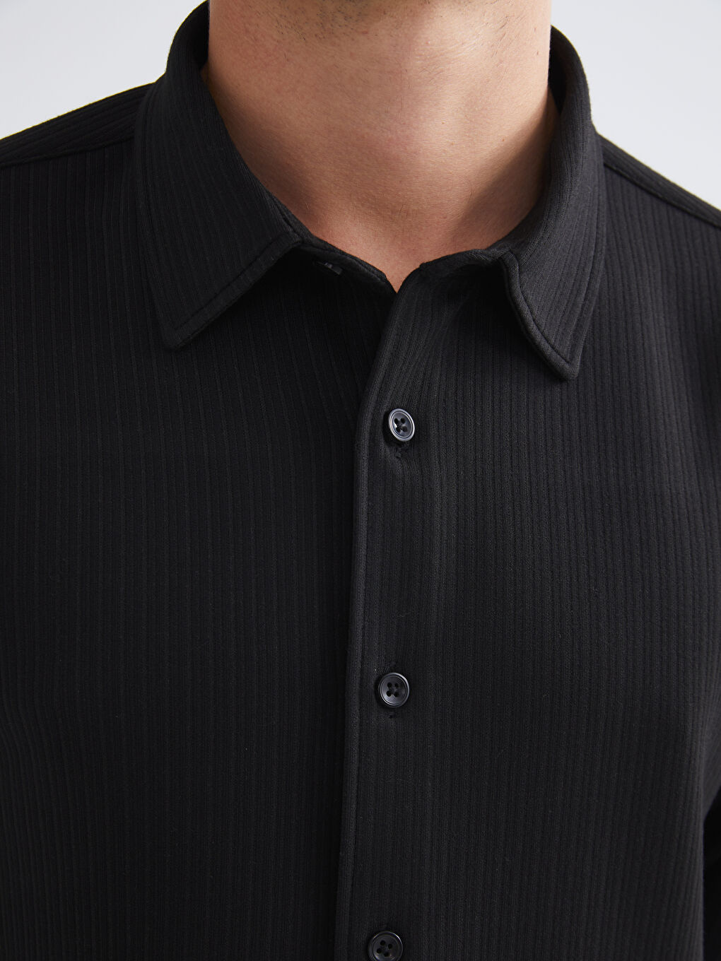 Siyah Rahat Kalıp Uzun Kollu Erkek Gömlek-2