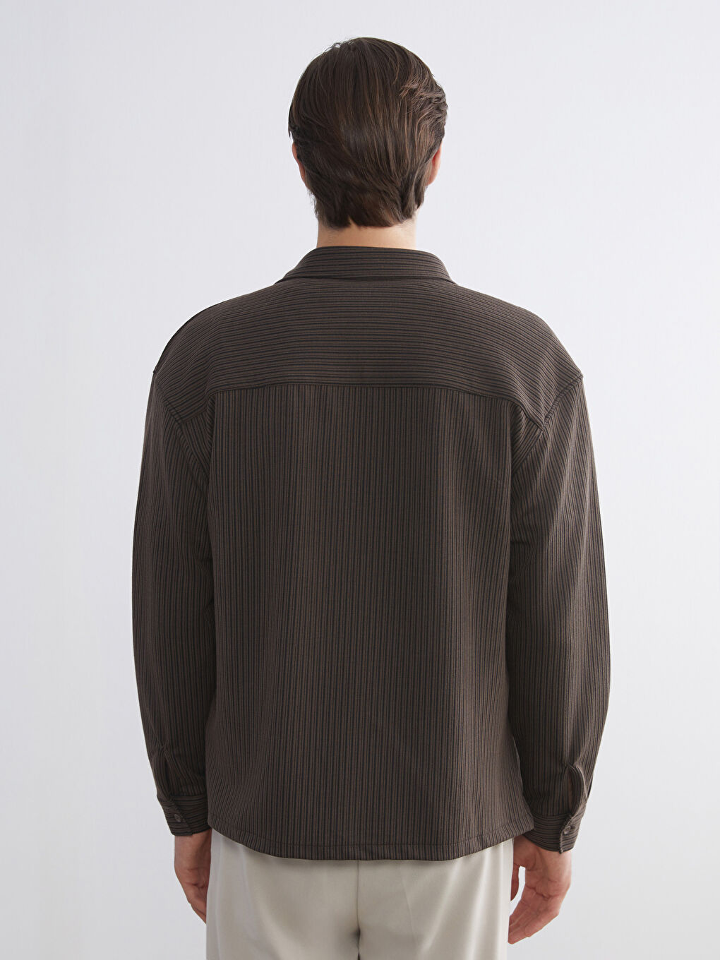 Kahverengi Rahat Kalıp Uzun Kollu Erkek Gömlek-3