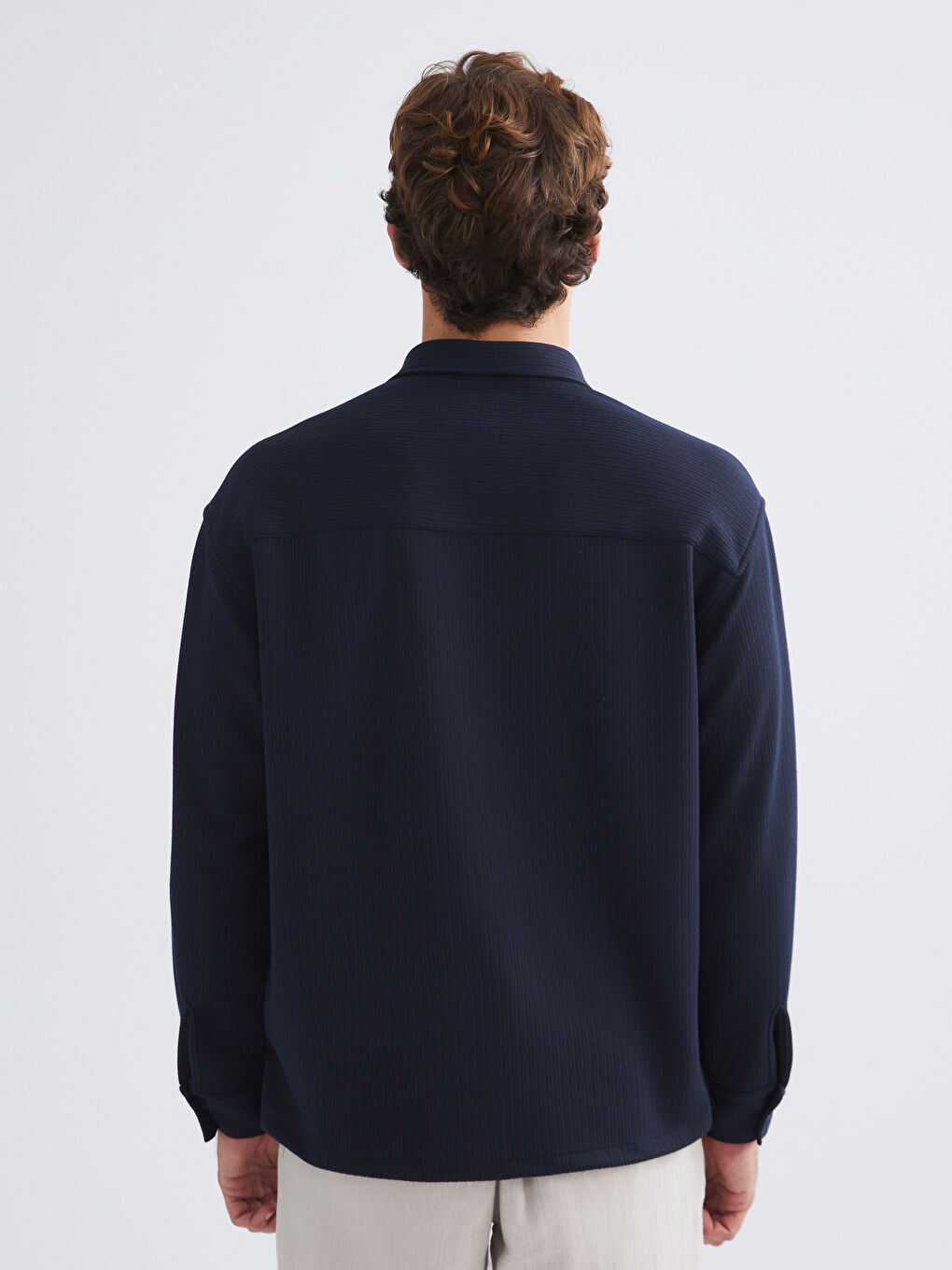 Lacivert Rahat Kalıp Uzun Kollu Erkek Gömlek-7