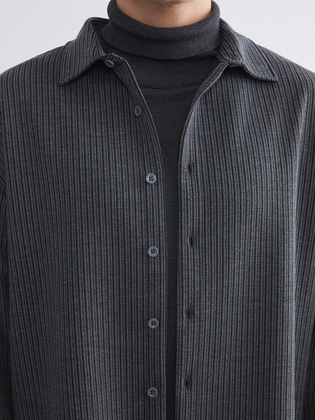 Gri Rahat Kalıp Uzun Kollu Erkek Gömlek-2