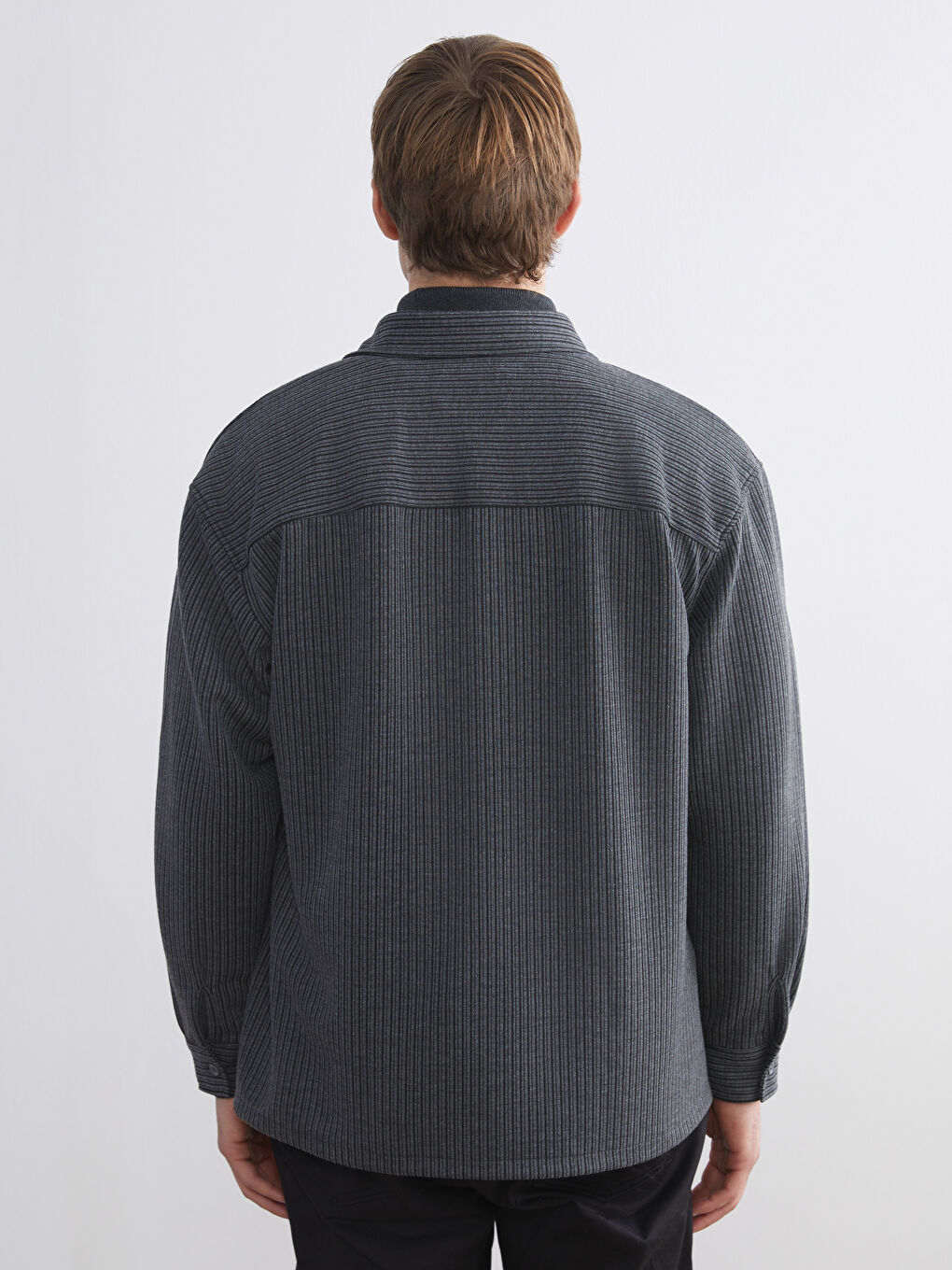 Gri Rahat Kalıp Uzun Kollu Erkek Gömlek-3