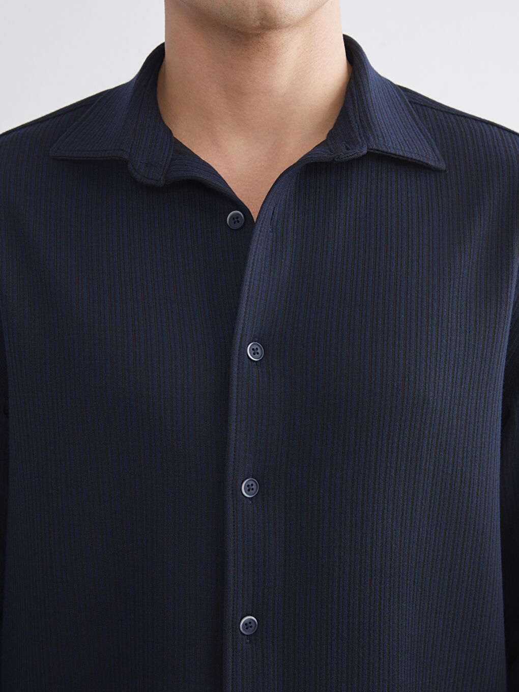 Lacivert Rahat Kalıp Uzun Kollu Erkek Gömlek-4