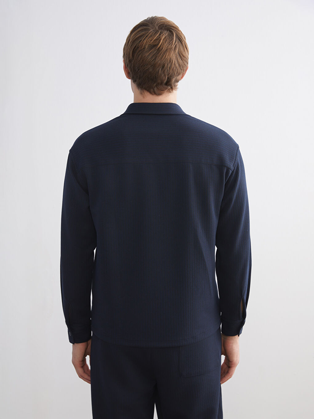 Lacivert Rahat Kalıp Uzun Kollu Erkek Gömlek-6