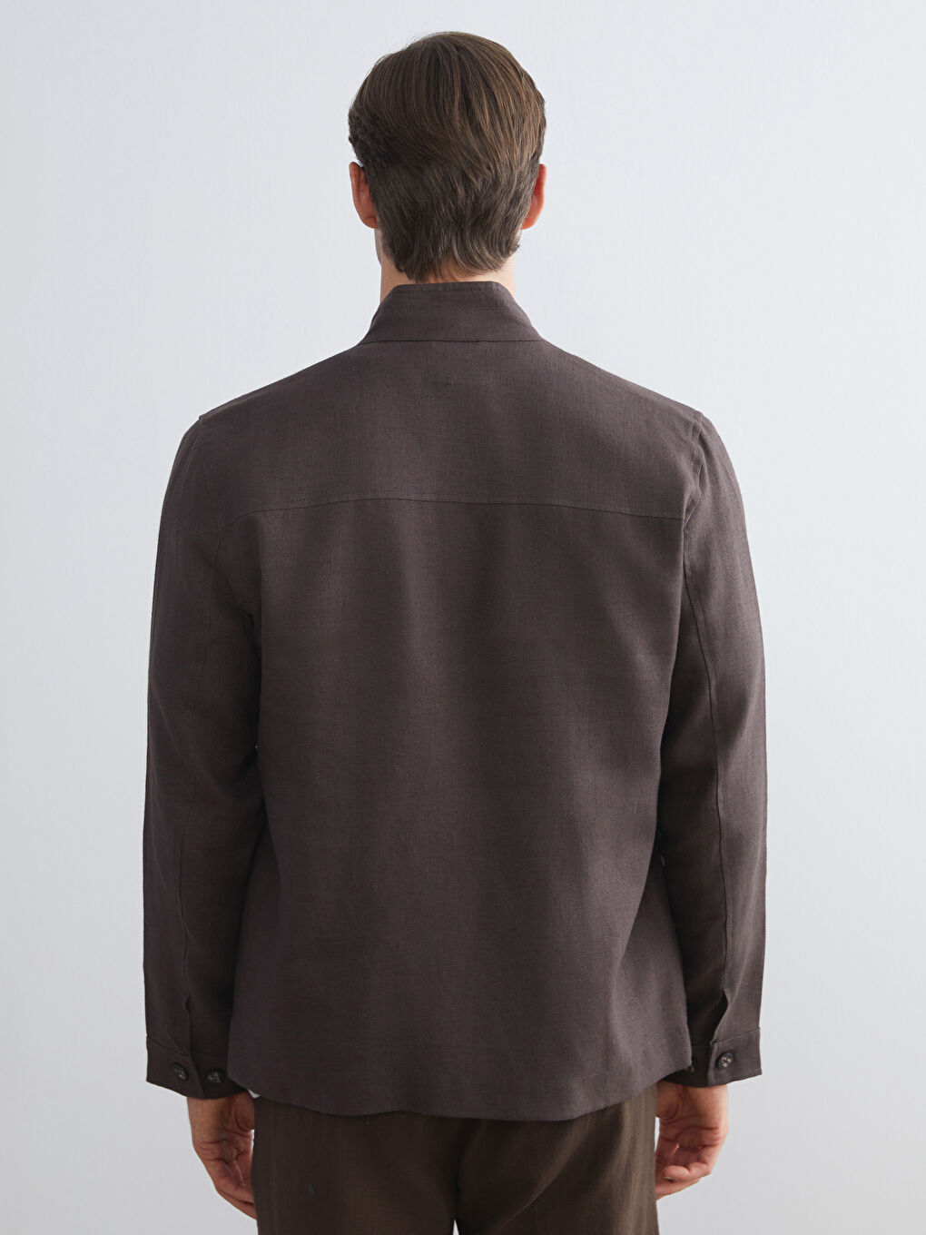 Kahverengi Standart Kalıp Gömlek Yaka %100 Keten Erkek Ceket-4