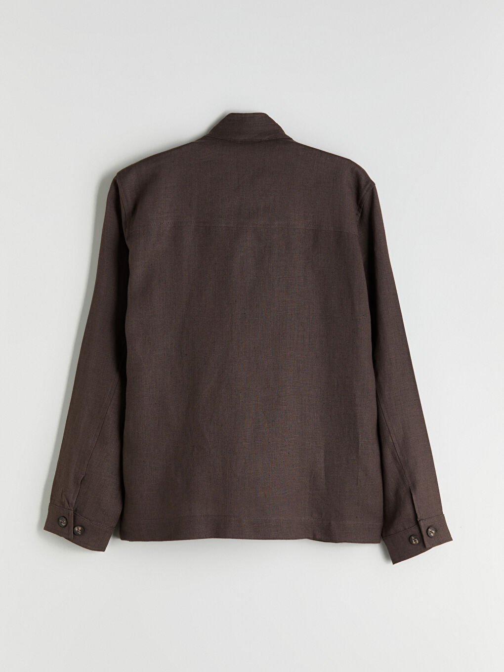 Kahverengi Standart Kalıp Gömlek Yaka %100 Keten Erkek Ceket-6