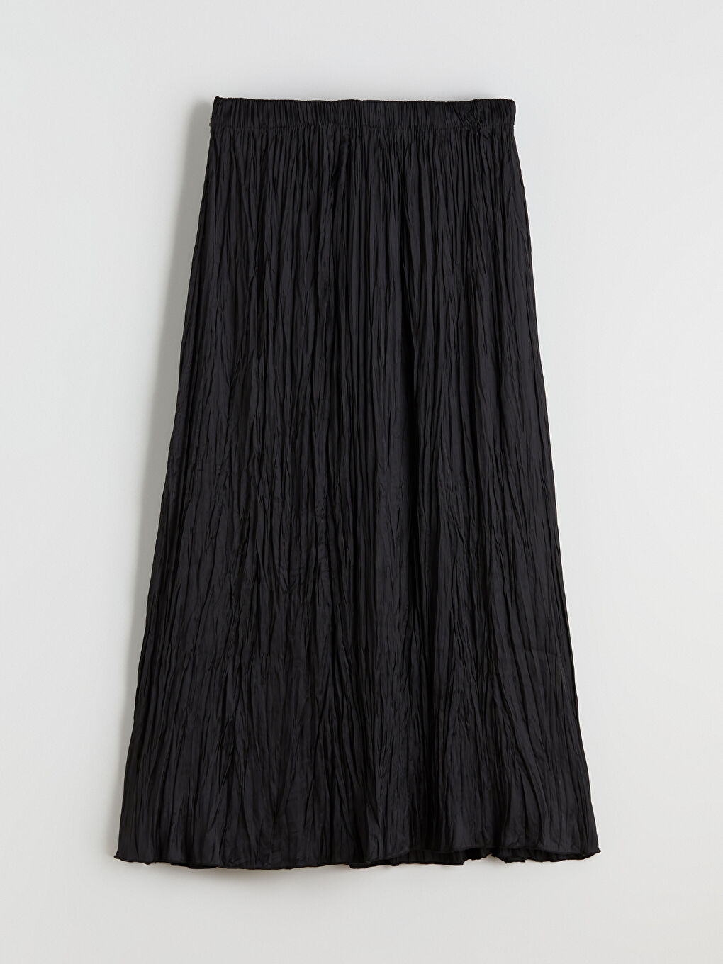 Siyah Beli Lastikli Saten Pileli Etek-4