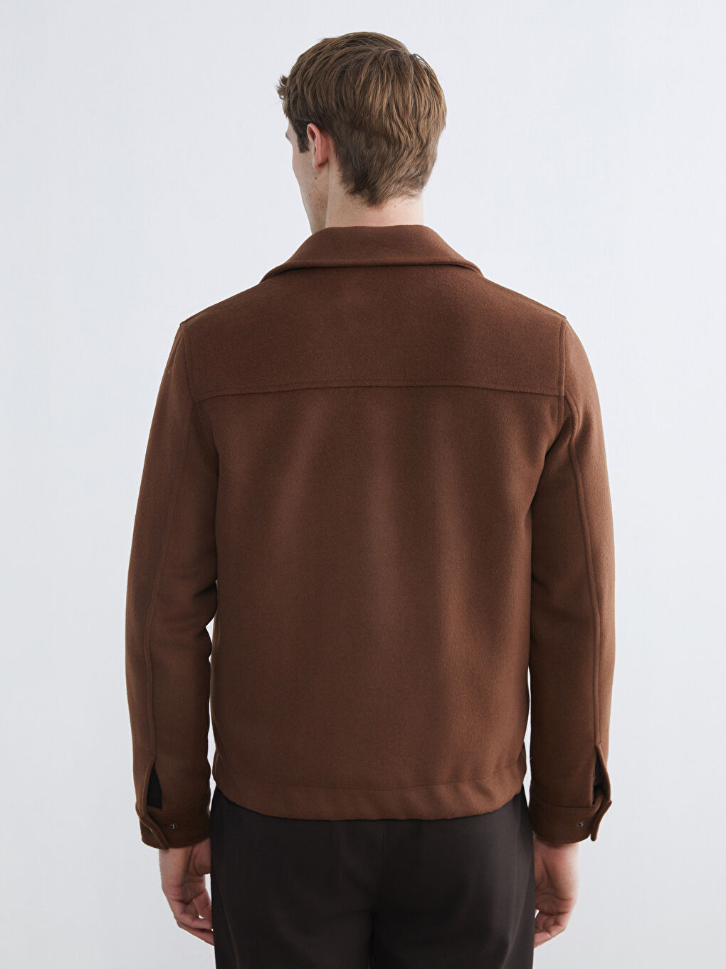 Kahverengi Standart Kalıp Gömlek Yaka Erkek Kaşe Mont-6