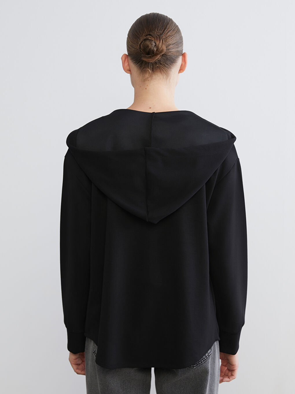 Siyah Kapüşonlu Oversize Kadın Fermuarlı Sweatshirt-8