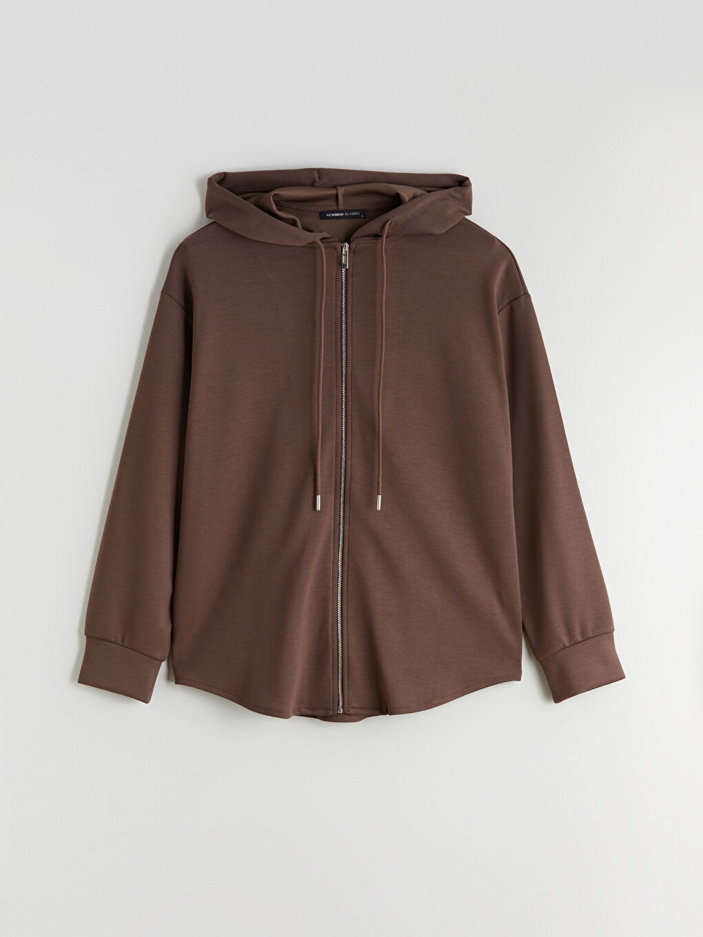 Kahverengi Kapüşonlu Oversize Kadın Fermuarlı Sweatshirt-6