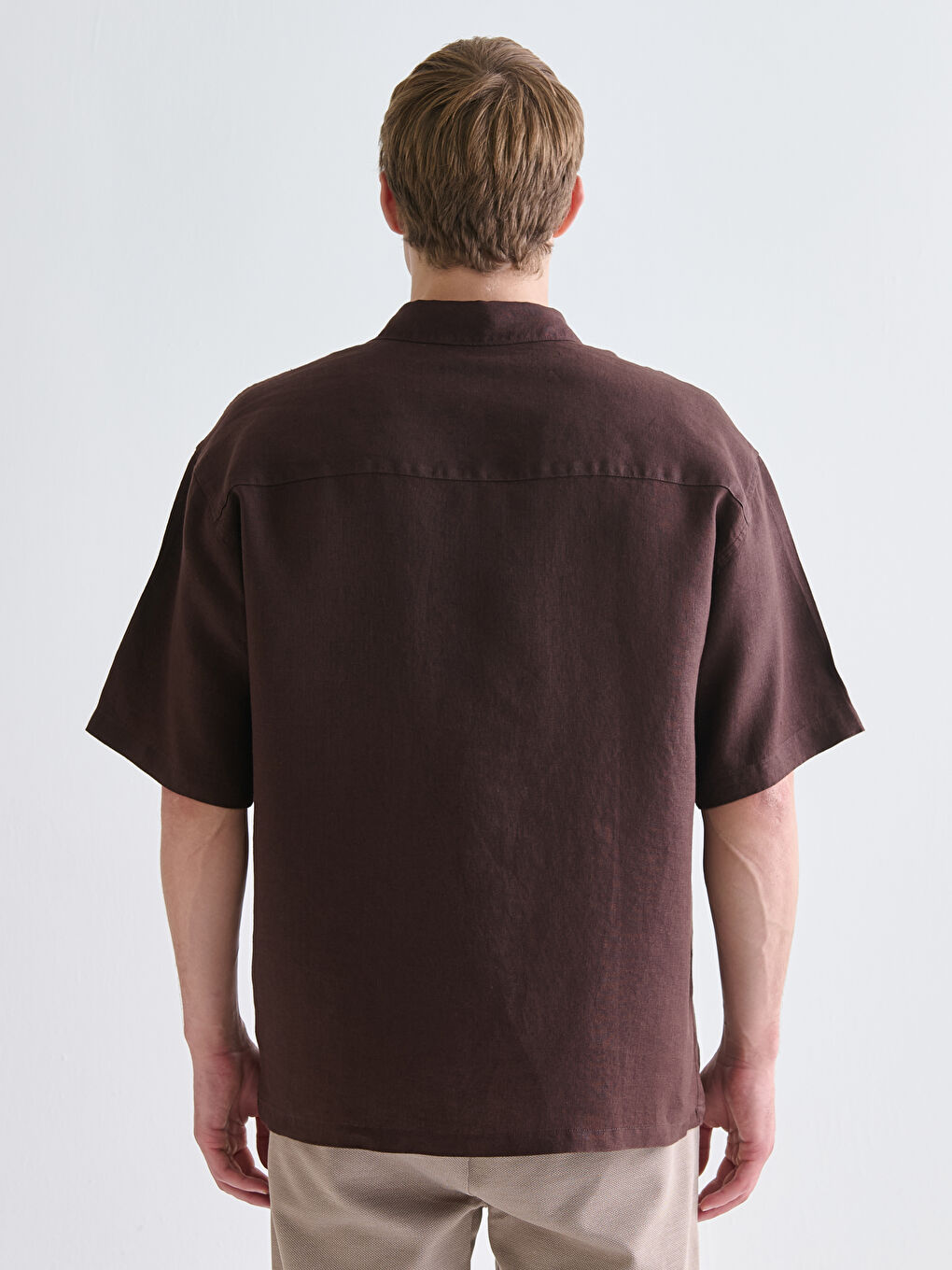 Mürdüm Regular Fit Kısa Kollu %100 Keten Erkek Gömlek-3