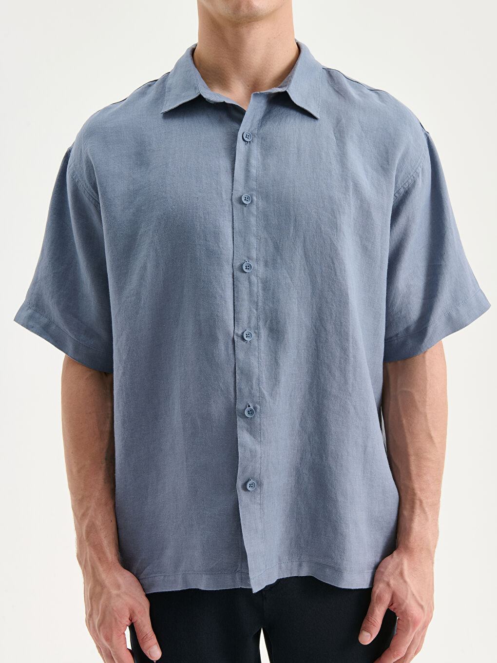 Mavi Regular Fit Kısa Kollu %100 Keten Erkek Gömlek-2