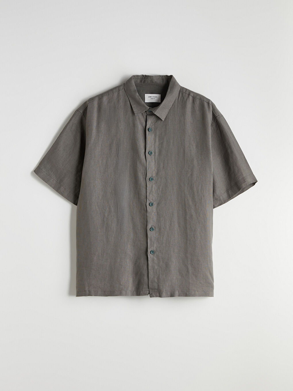 Haki Regular Fit Kısa Kollu %100 Keten Erkek Gömlek-4
