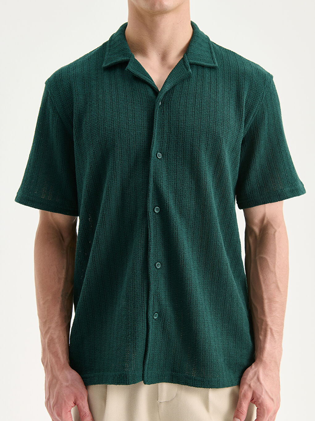 Yeşil Regular Fit Resort Yaka Kısa Kollu Erkek Gömlek-2