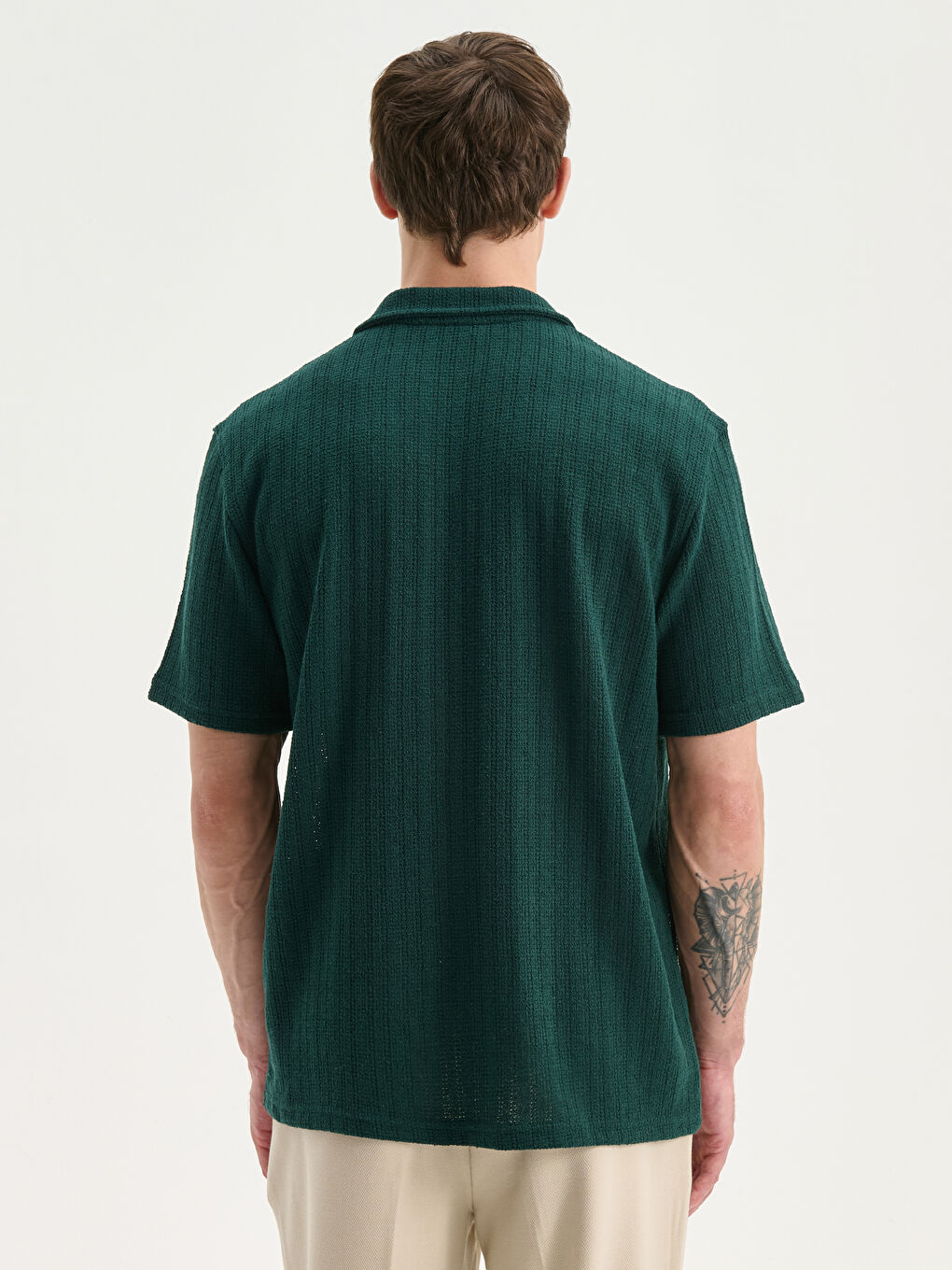 Yeşil Regular Fit Resort Yaka Kısa Kollu Erkek Gömlek-3
