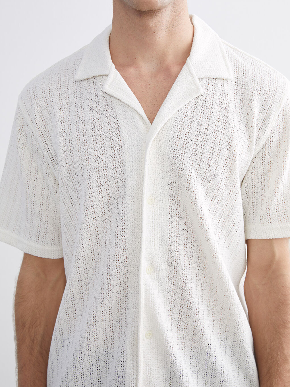 Ekru Regular Fit Resort Yaka Kısa Kollu Erkek Gömlek-4