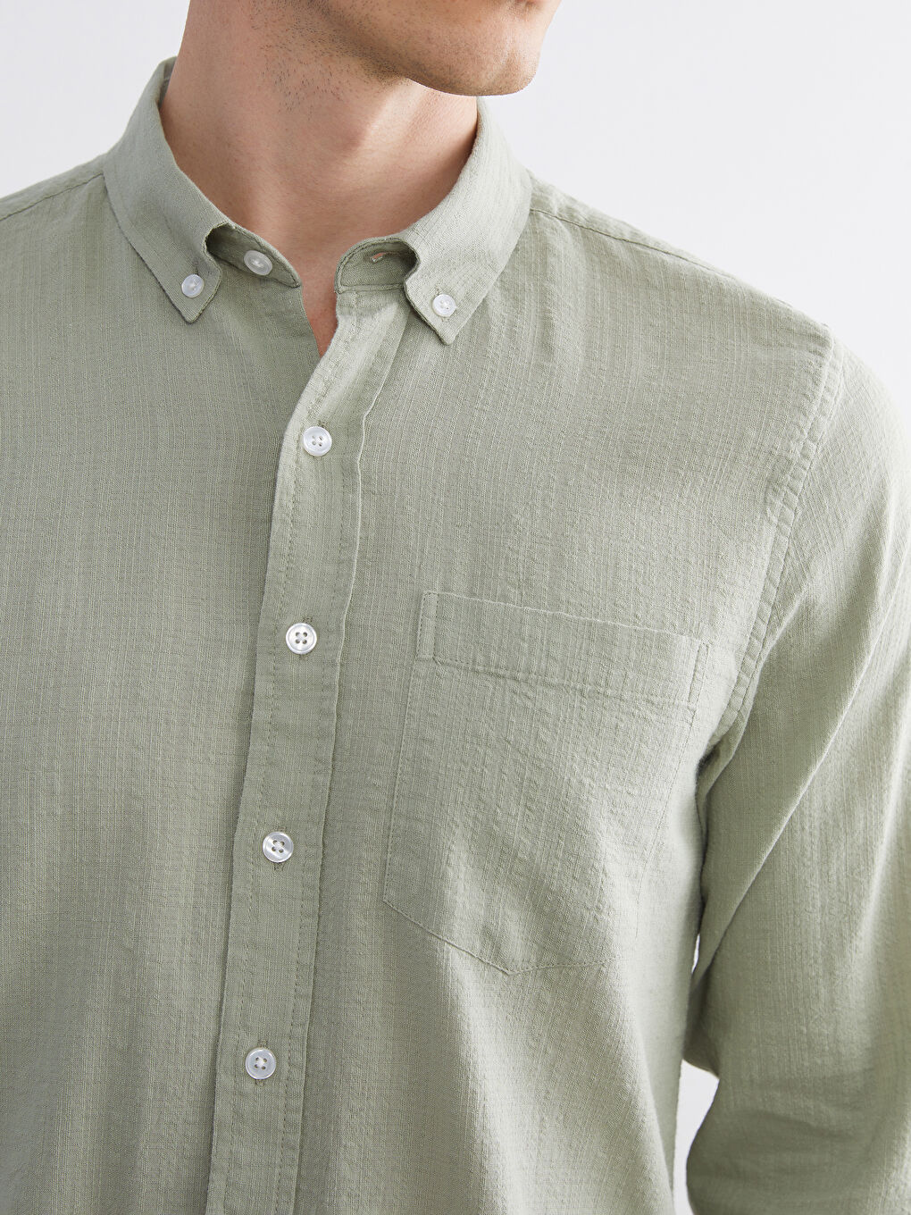 Yeşil Regular Fit Uzun Kollu Armürlü Erkek Gömlek-2