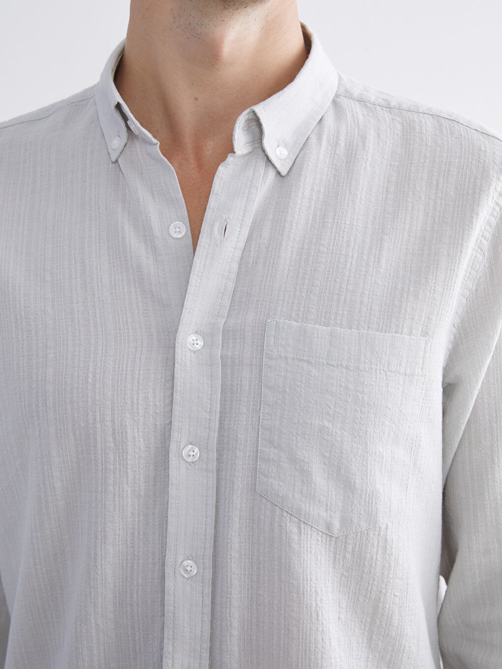 Bej Regular Fit Uzun Kollu Armürlü Erkek Gömlek-2