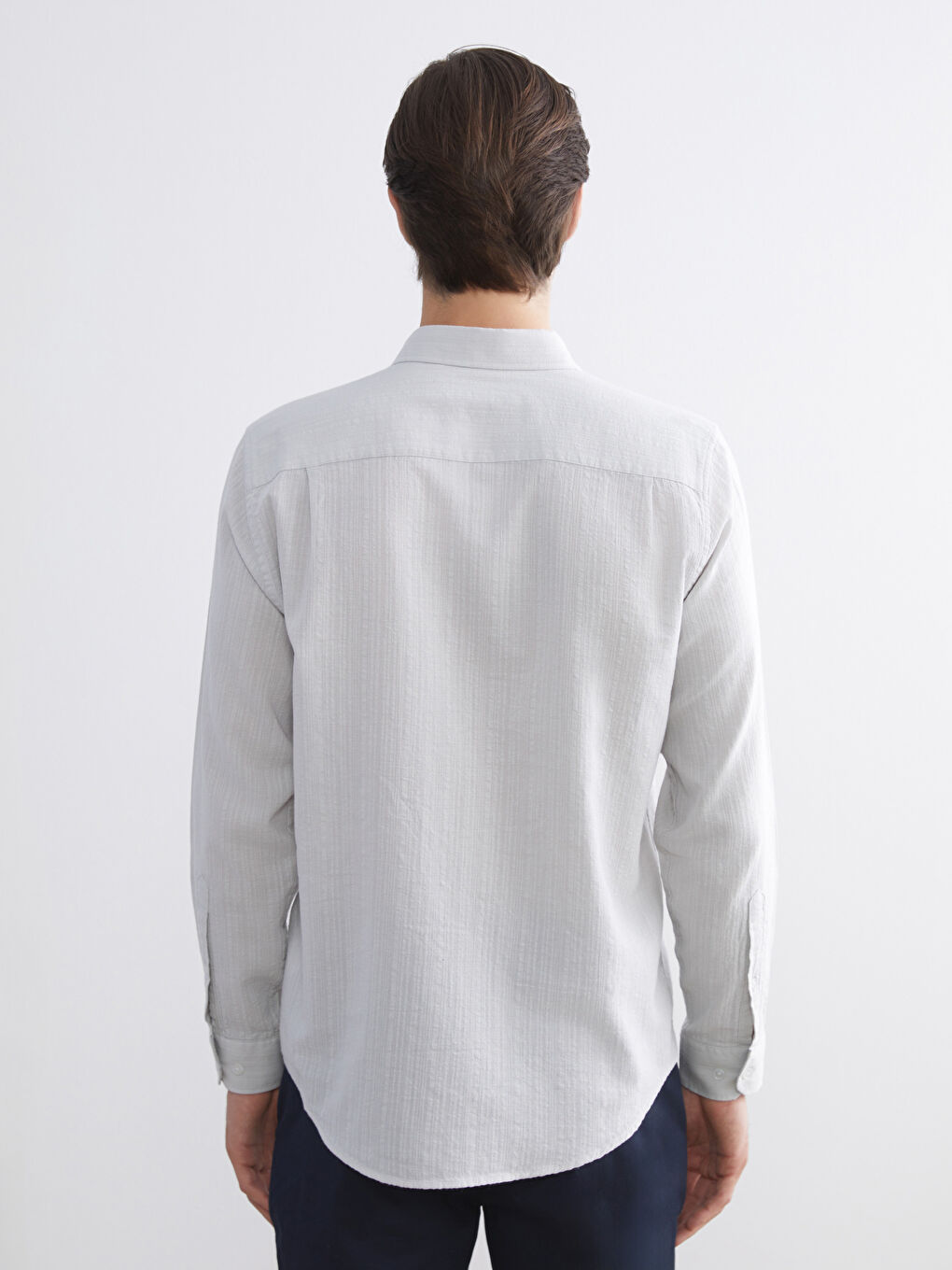 Bej Regular Fit Uzun Kollu Armürlü Erkek Gömlek-3