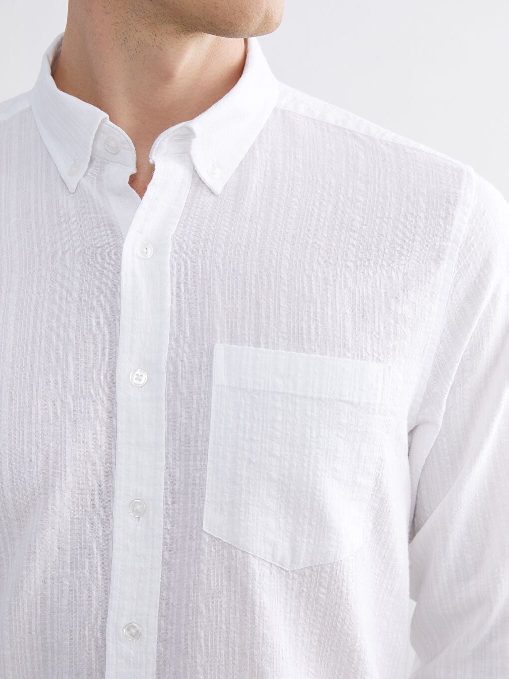 Beyaz Regular Fit Uzun Kollu Armürlü Erkek Gömlek-2