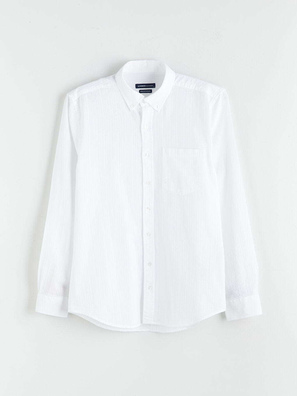 Beyaz Regular Fit Uzun Kollu Armürlü Erkek Gömlek-4