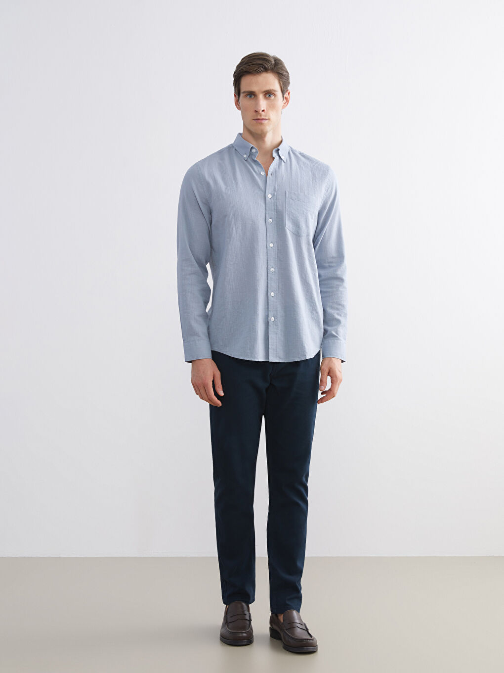 Mavi Regular Fit Uzun Kollu Armürlü Erkek Gömlek-1