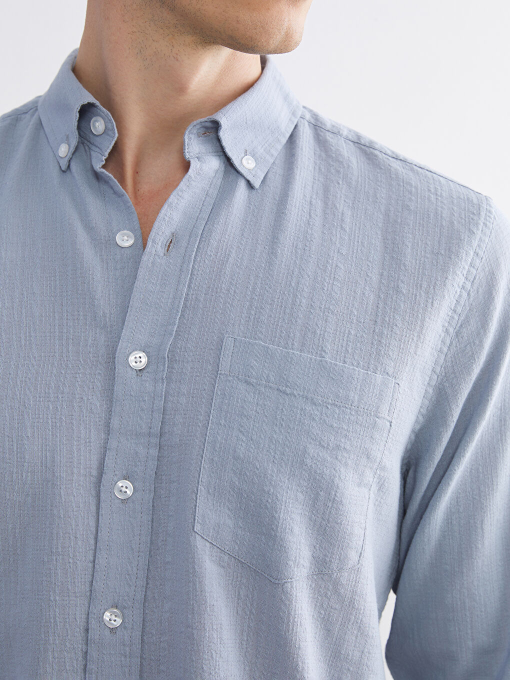 Mavi Regular Fit Uzun Kollu Armürlü Erkek Gömlek-2
