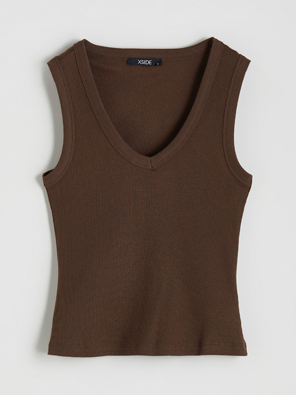 Kahverengi V Yaka Fitilli Kadın Atlet-4