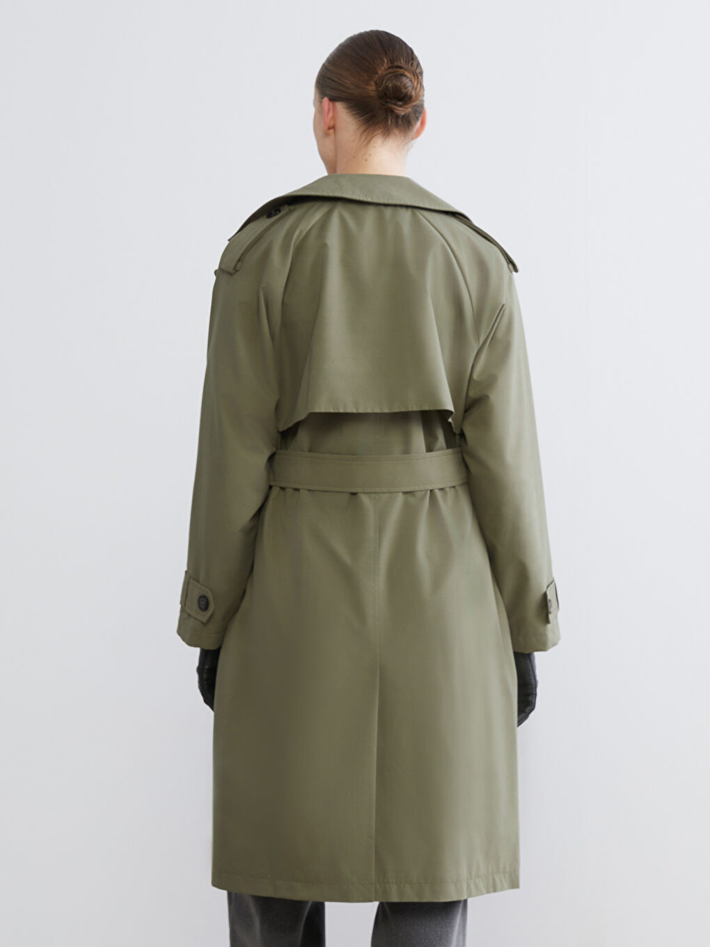 Haki Ceket Yaka Kadın Trençkot-4