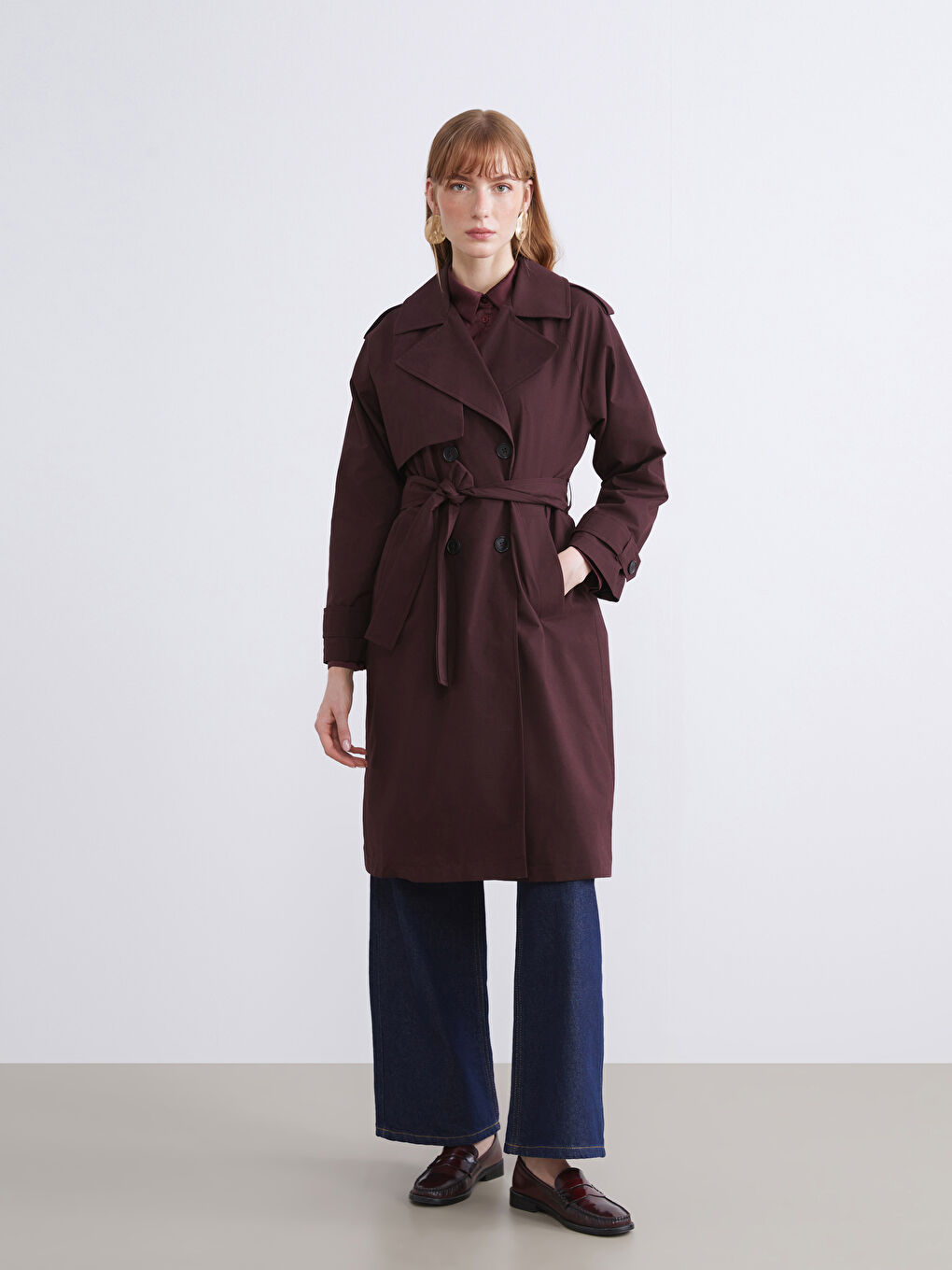 Mürdüm Ceket Yaka Kadın Trençkot-1