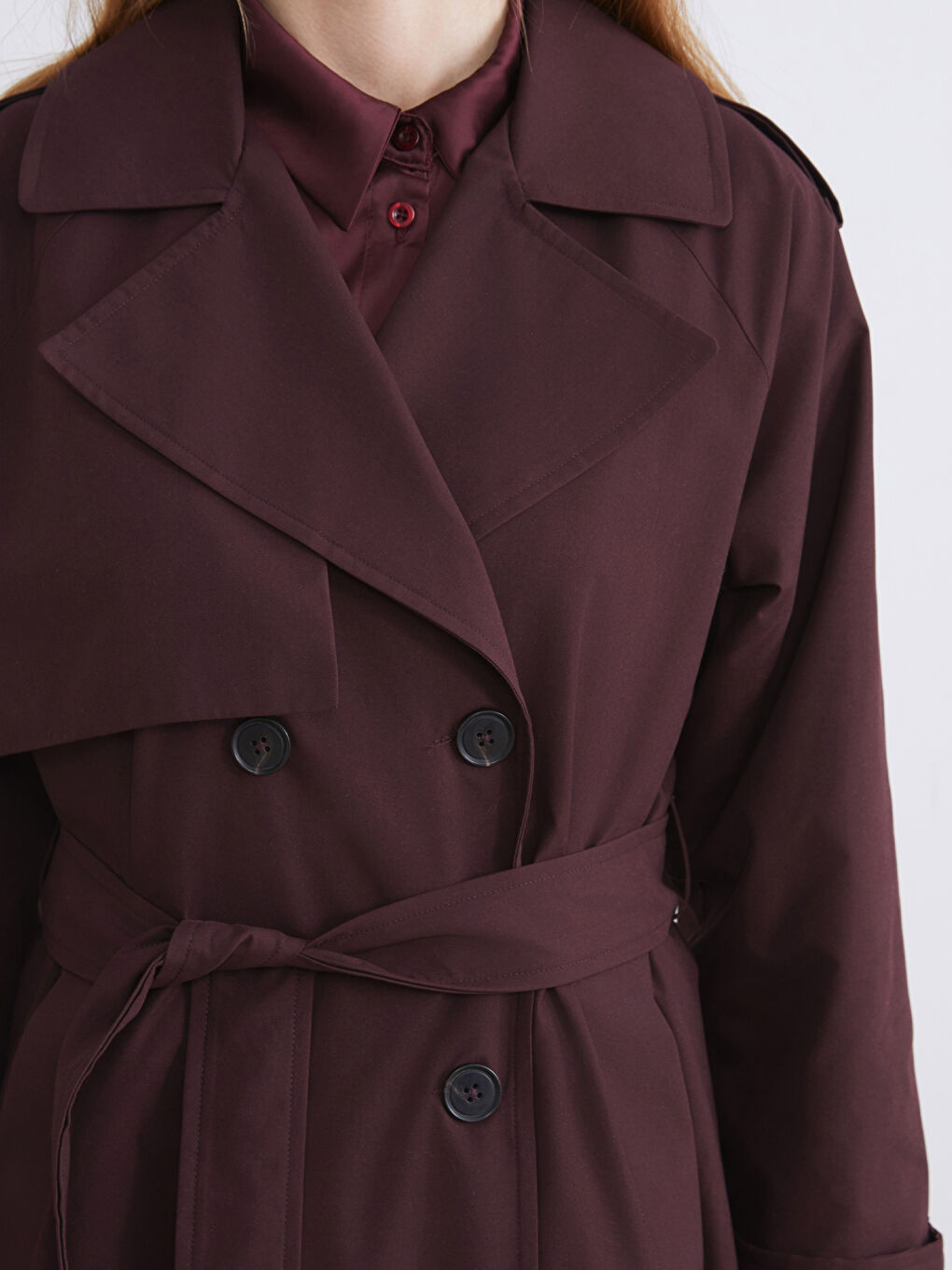 Mürdüm Ceket Yaka Kadın Trençkot-2