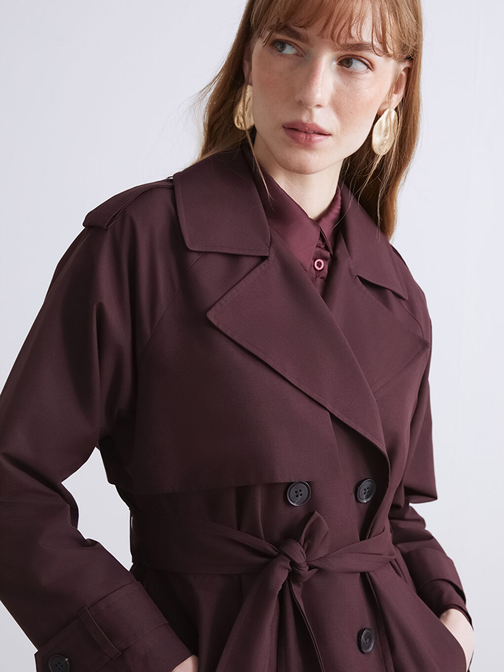 Mürdüm Ceket Yaka Kadın Trençkot-3