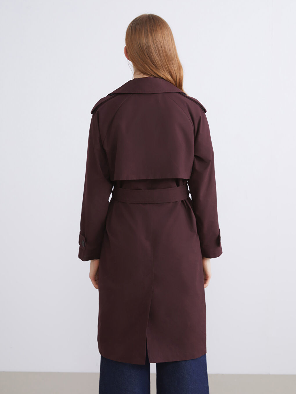 Mürdüm Ceket Yaka Kadın Trençkot-4