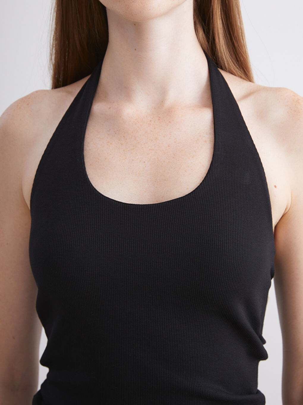 Siyah Halter Yaka Fitilli Kadın Atlet-2