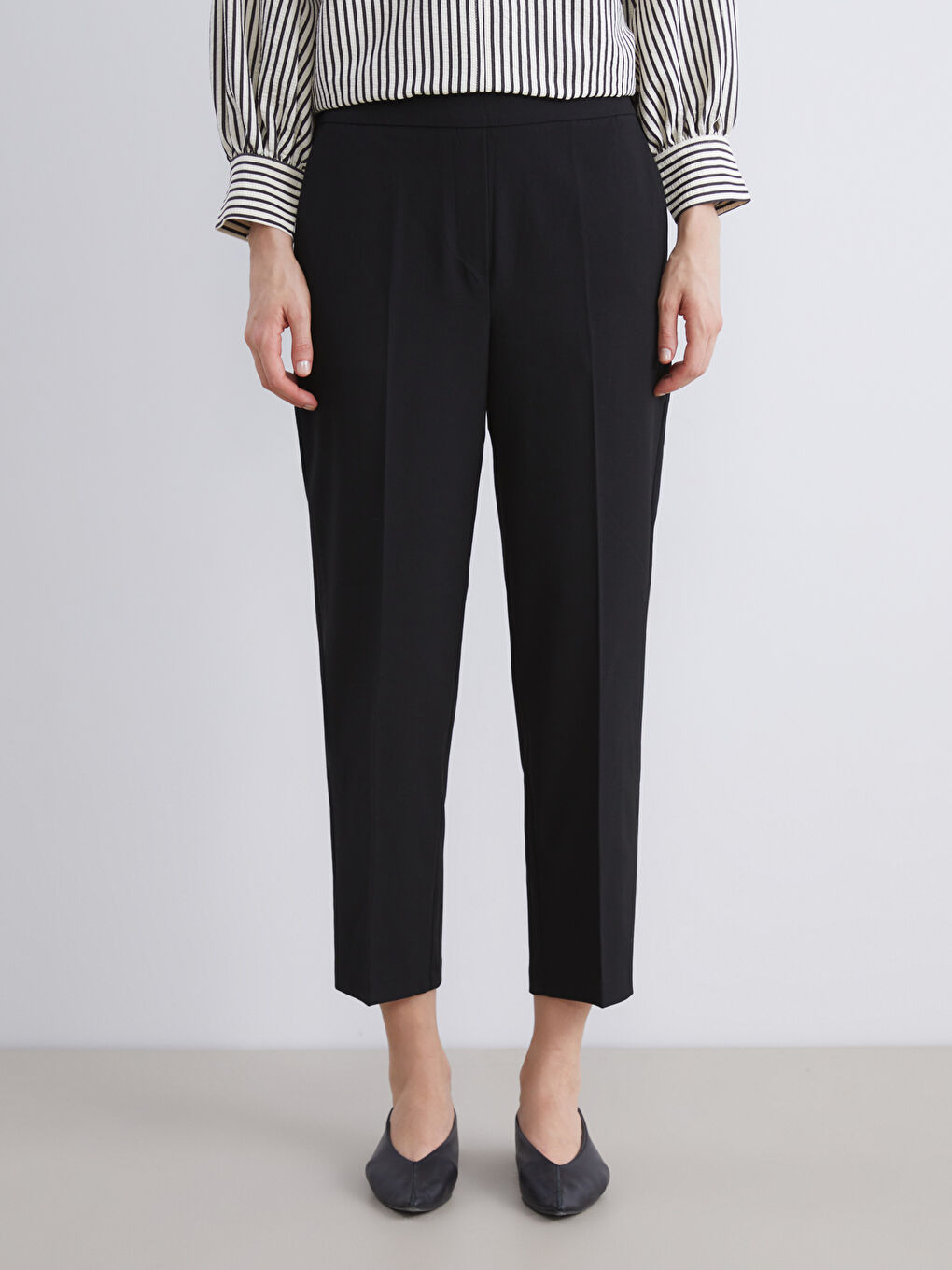 Siyah Büyük Beden Yüksek Bel Cigarette Kadın Pantolon-2